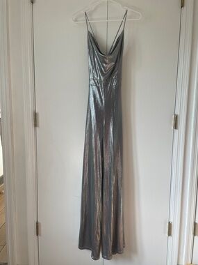 Symphony Silver Metallic Cowl-Neck Jumpsuit